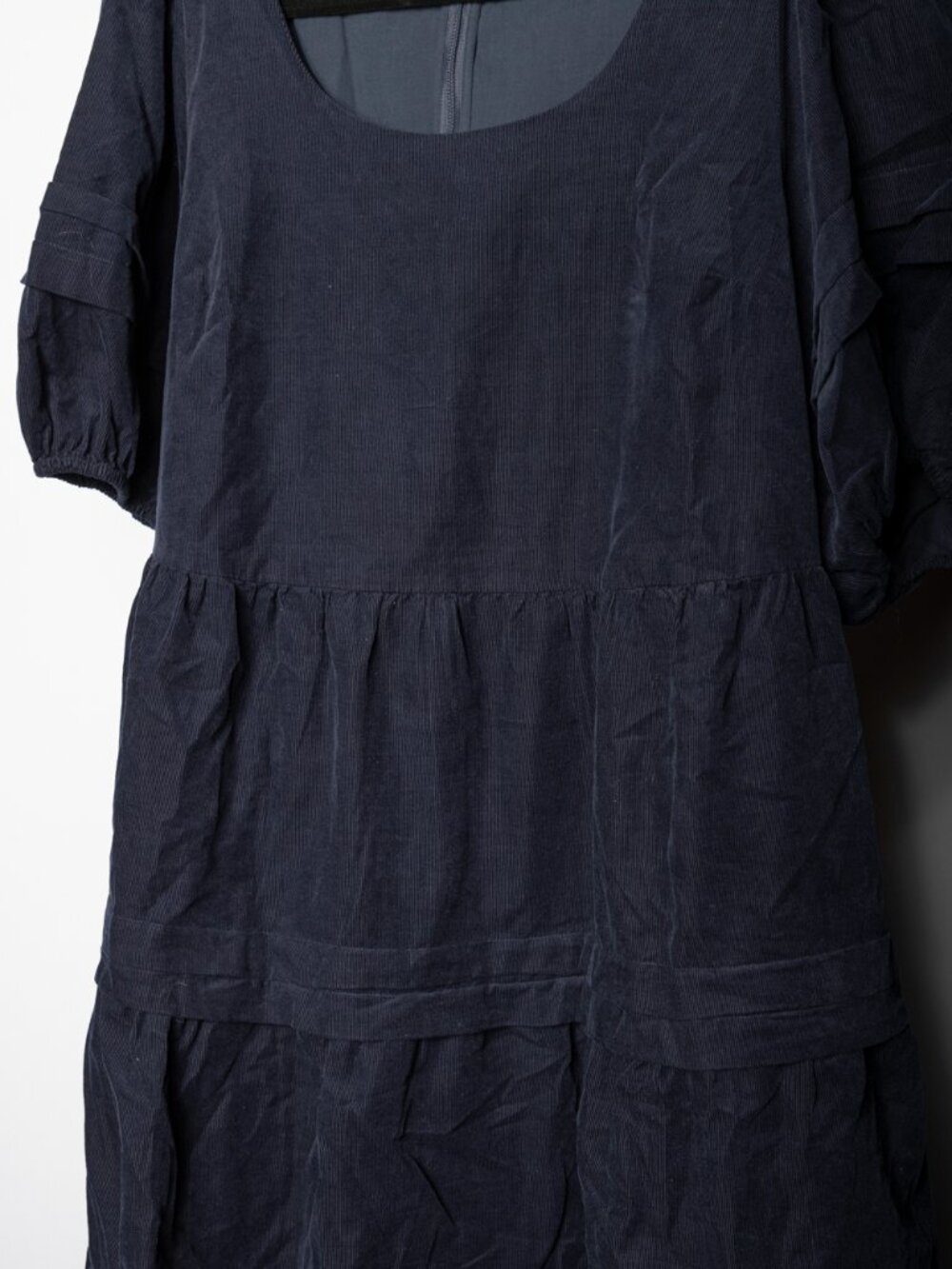 Madewell Tiered Puff Sleeve Mini Dress Navy Blue Corduroy NWOT Size XL - Picture 4 of 10